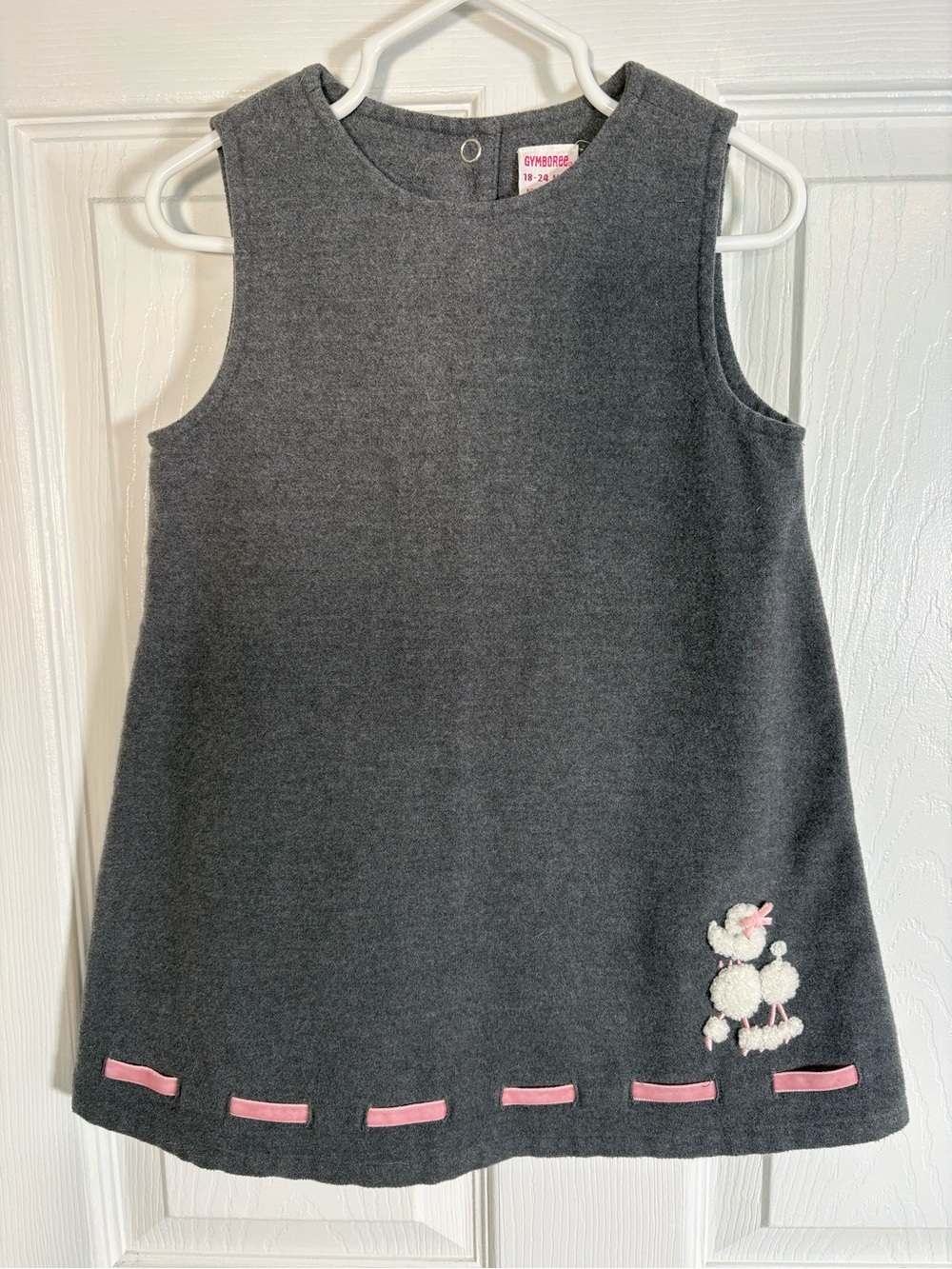Gymboree Charcoal Gray Sleeveless Jumper with Pink Trim and Poodle Size 18-24 m